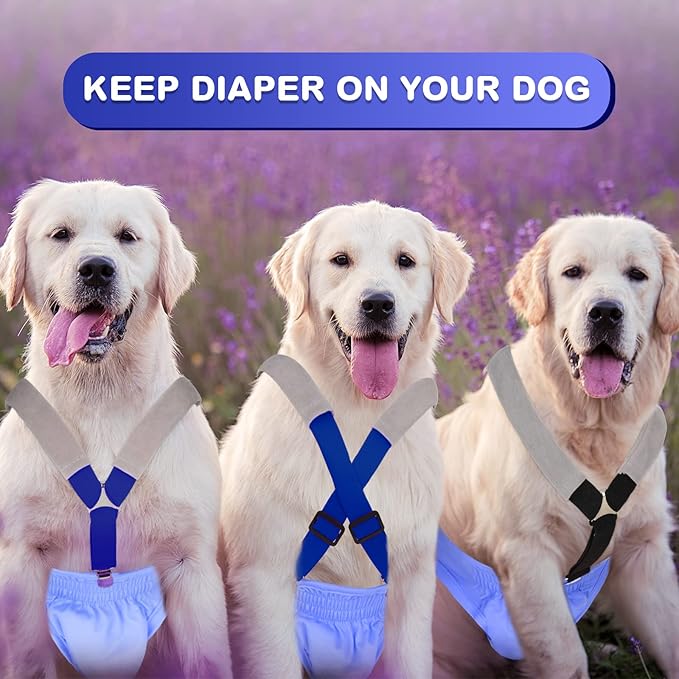 Saintrygo 2 Pcs Dog Suspenders for Diapers Female Male Belly Bands Canine Harness Keep Diaper on Your Pet for Small Medium and Large Dogs(Black, Blue,Small)