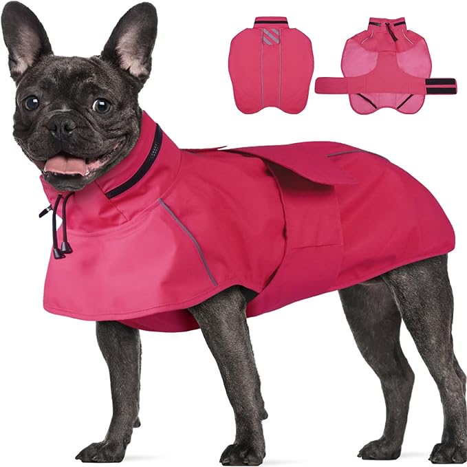 Dog Raincoat, Waterproof Dog Rain Jacket with Convertible Hood/Collar, Adjustable Belly-Protect Rain Coat for Meidum Dogs Poncho Reflective (Neon Pink, M)
