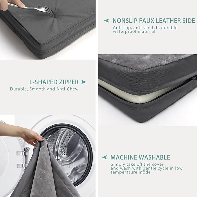 Waterproof XXL Dog Beds Large Sized Dog, Outdoor Washable Crate Pad 48 inch, Jumbo XXLarge Orthopedic Foam Pet Bed with Removable Cover Reversible, Durable Anti-Slip Kennel Pad, 47"x29", Gray