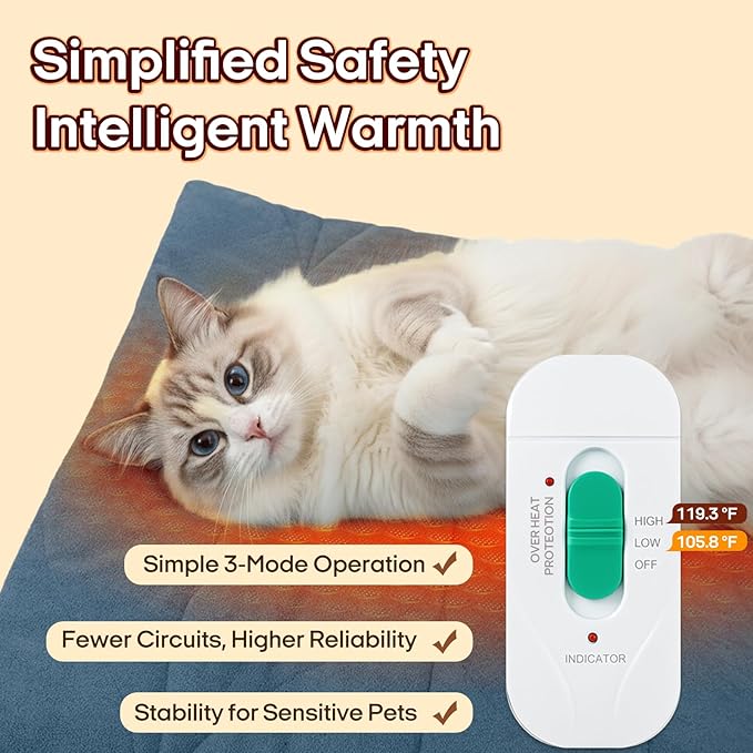 Dog Heating Pad (48"x28") - Waterproof Electric Heated Mat & Pet Bed for Indoor and Outdoor Use, Chew Resistant Cord, Machine Washable Cover with Wheat Pattern Quilting, for Cats and Pets