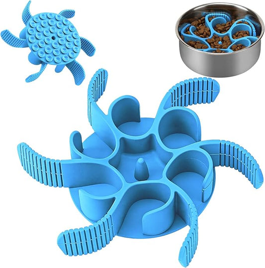 Dog Slow Feeder Bowls Silicone Spiral Pet Food Feeder Insert to Slow Down Eating for Large Medium Small Breed Dogs Perfect with Stainless Steel Glass Ceramic Pet Bowls (Blue)