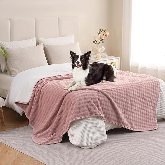 Waterproof Blanket for Bed Couch Sofa Car, Soft Leakproof Dog Blanket with 3D Bubble Pattern, Reversible Water Proof Pet Blankets for Dogs Cats Puppies (60"x80", Dusty Pink)
