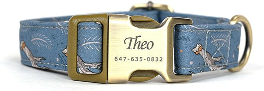 Personalized Dog Collar with Name and Phone Number Engraved,Adjustable Custom Puppy Collar,Organic Cotton Pet Collar for Small Medium Large Boy Girl Dogs