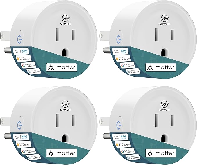 Smart Plug, Matter Compatible, Matter Hub Required, Easy Setup(FFS:Frustration-Free Setup), Work with Alexa, Google Home, Apple HomeKit(Siri)& SmartThings, 2.4 GHz Wi-Fi only (4 Pack)