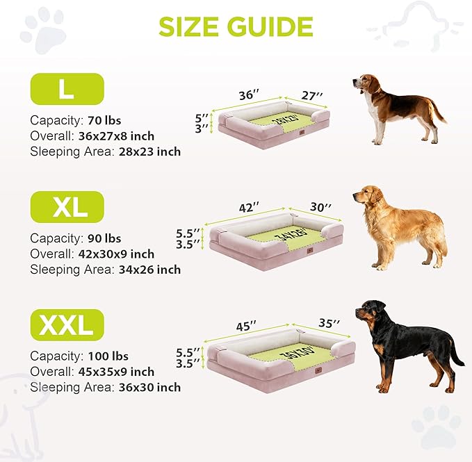 Orthopedic Dog Beds for Large Medium Dogs, Big Waterproof Memory Foam Pet Couch Bed with Removable Washable Cover, Tennis Ball Toy, 36x27