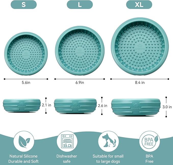Dog Lick Bowl, Animire Freeze Lick Mat for Dogs, Non-Slip Slow Feeder Licking Bowl Enrichment Treat for Distraction Anxiety Relief, Food Grade Silicone, Dishwasher Safe(Teal,L)