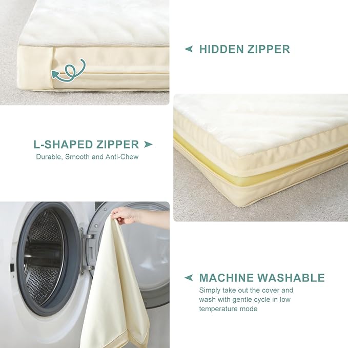 Vonabem Waterproof Small Dog Beds, Washable Crate Pad 24 inch, Orthopedic Foam Pet Bed with Removable Cover Reversible, Anti-Slip Puppy Kennel Pads, 23"x17", Beige