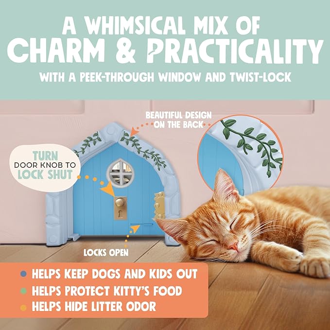 Fairy® Door Interior Pet Door - Large Cat Door for Cats Up to 20 lbs, Durable & Versatile Indoor Kitty Door for Solid or Hollow Core, Stylish Cat Hole, Comfortable, Easy Install, with Tight Lock