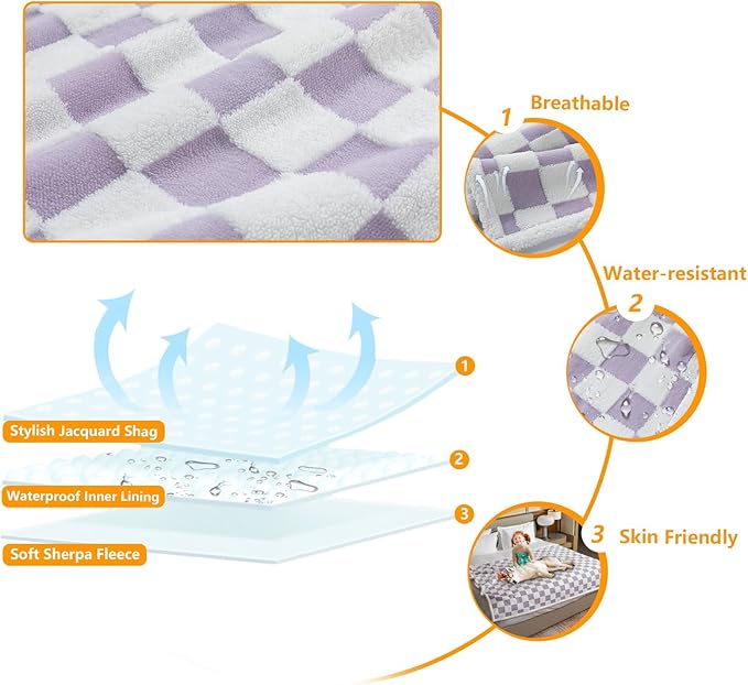 Waterproof Pet Blanket,Dog Bed Covers Couch Sofa Stylish Jacquard Pets Throw Blankets for Puppy Cats Washable Reversible Furniture Protection Covers (Purple Check,XL)