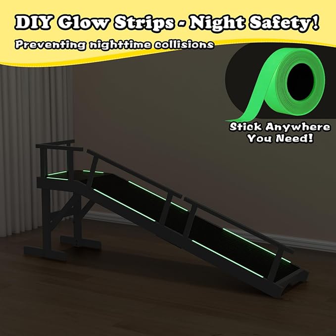 20" Height Dog Ramp for Bed, 61" Long Large Pet Ramp with Non-Slip Surface, Wooden Dog Ramp with Removable Rail & Rest Platform, Also as Dog Stairs for Small Senior Dogs with Glow Strips, Black