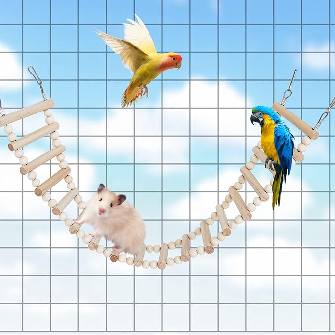 Rat Ladder Bridge Toy, Rat Climbing Toys, Natural Wooden Hamster Ladder Bridge Toy, Cage Accessories for Bird Parrots Parakeets Hamster Cockatiels Sugar Gliders - 18 Steps - 25.98 x 3.14 Inch