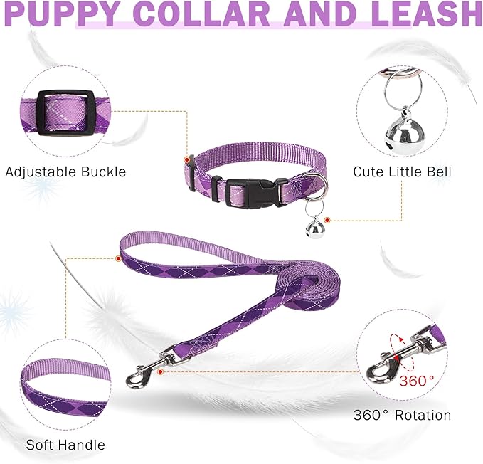SCENEREAL Small Dog Harness and Leash Collar Set, Step in No Pull Soft Mesh Dog Harnesses for Small Medium Sized Dogs Puppy and Cats Outdoor Walking, No Chock Reflective Vest Harness, Purple Plaid M