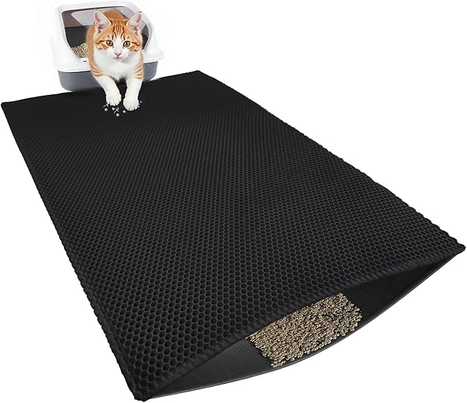 Cat Litter Mat, Cat Litter Trapping Mat, 47.2''x27.6''Inch, Double Layer Waterproof Proof Litter Box mat, Non-Slip Design, Reduces Litter Scatter, Easy to Clean, Black