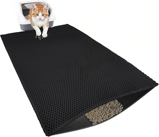 Cat Litter Mat, Cat Litter Trapping Mat, 47.2''x27.6''Inch, Double Layer Waterproof Proof Litter Box mat, Non-Slip Design, Reduces Litter Scatter, Easy to Clean, Black