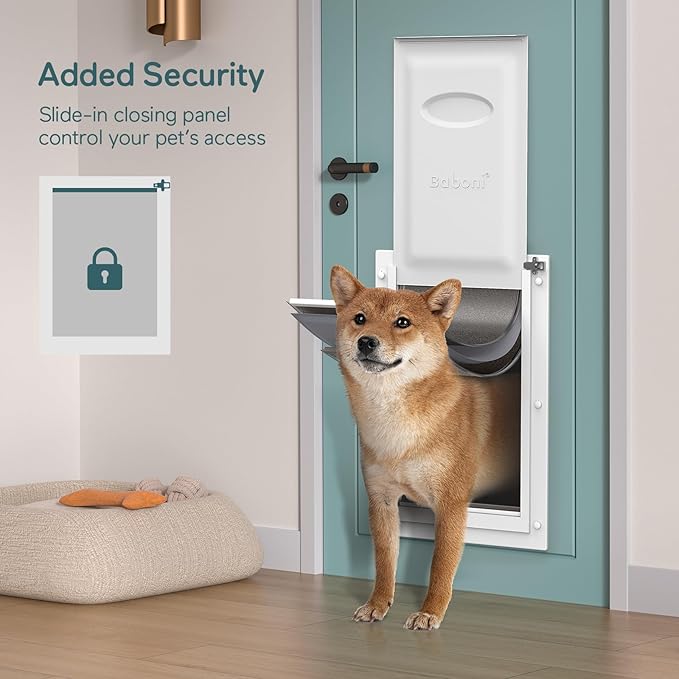 Baboni 3-Flaps Pet Door for Interior and Exterior Doors, Durable Plastic Frame and Telescoping Tunnel, Aluminum Lock/Metal Panel, Strong Magnetic Flaps, Never Rust Dog Door (Pets Up to 100 Lb) -Large