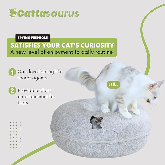 Cattasaurus Peekaboo Cat Cave Duo Jumbo Set, Extra Spacious Cat Donut for Multiple & Large Kitty 15+ lbs, Scratch Detachable Cat Beds for Indoor Cats, Washable Cat Tunnel Bed, Best Kitten Toys