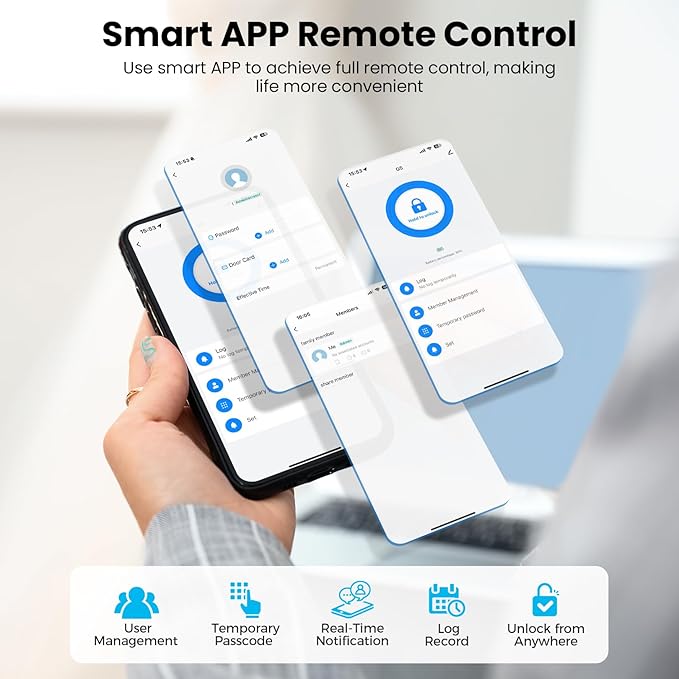 DEVO G8 Smart Lock, 6-in-1 Fingerprint Keyless Entry Door Lock with Doorbell, Built-in Wi-Fi, APP Remote, Auto-Lock, Front Door Smart Deadbolt, Easy Install, IP54 Waterproof