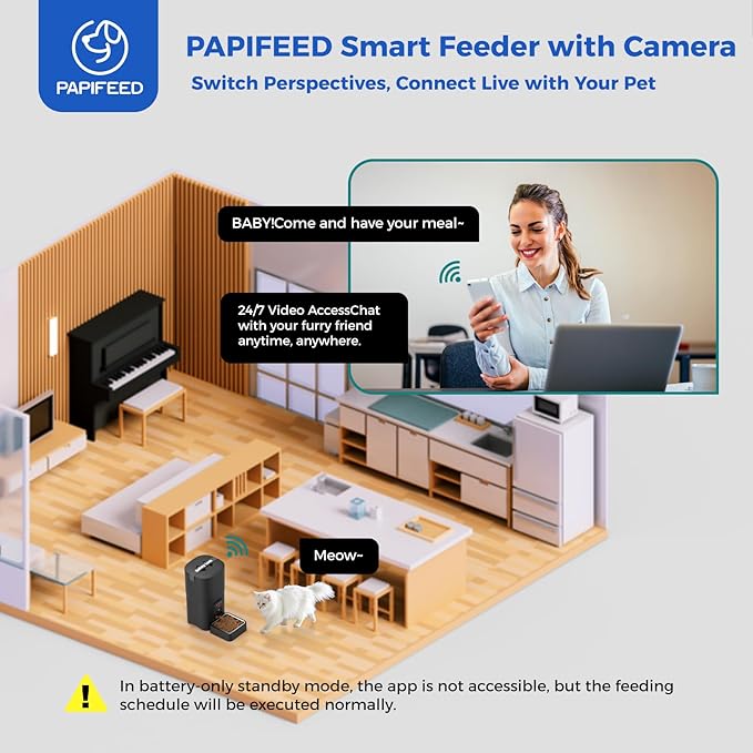 PAPIFEED Automatic Cat Feeder,Camera 1080P HD - 6L Pet Feeder, 2.4/5G WiFi Smart App Control, Bluetooth Assist Link,Wide-Angle Lens,Automatic Feeder for Small and Medium-Sized Pets (Wide Angle Video)