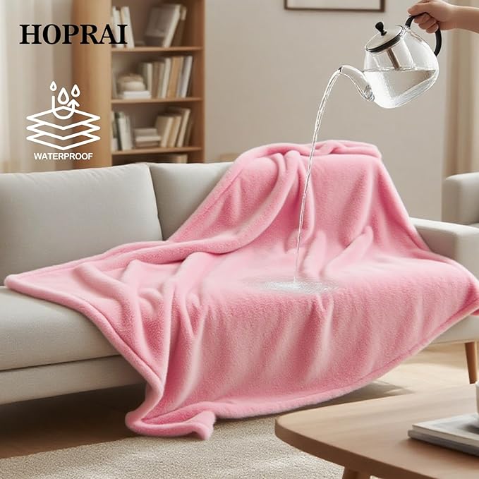 Dog Blanket, Waterproof Reversible Sherpa Fleece Throw Blanket, Furniture Cover for Bed, Couch, Sofa Protection from Liquid Pee and Pet Fur of Puppy, Cat (Pink XS20*27inches)