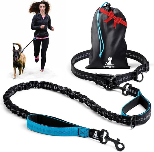 SparklyPets - Hands Free Dog Leash with Reflective Stitches - Waist Leash for Dog Walking, Hiking, Training, Jogging, Canicross, Running - for Medium & Large Breeds