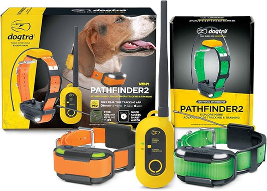 Dogtra 2 Dog Pathfinder 2 GPS Dog Tracker e Collar with PATHFINDER2 Green Add on Receiver LED Light No Monthly fees Free App Waterproof Smartwatch Control Long Range Multiple Dogs Smartphone Required