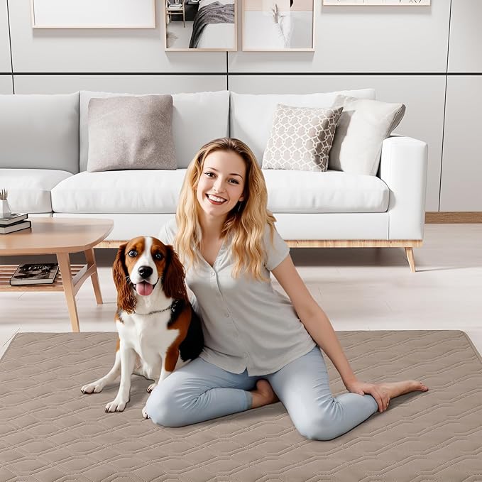 Smiry Waterproof Dog Blanket, 82x82 Inch Soft Pet Bed Cover Reversible, Washable Sofa Couch Furniture Protector for Small Medium Large Dog Puppy Cat, Geometric, Taupe/Beige