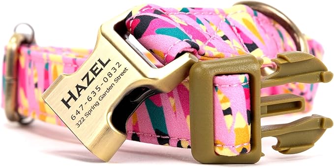 Personalized Dog Collar with Name and Phone Number Engraved,Adjustable Custom Puppy Collar,Organic Cotton Pet Collar for Small Medium Large Boy Girl Dogs