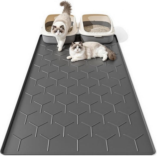 Extra Large Silicone Cat Litter Mat, Waterproof/Urineproof, Litter Recycling, Easy to Clean, Soft on Kitty Paws (28"X40"-Dark Grey)