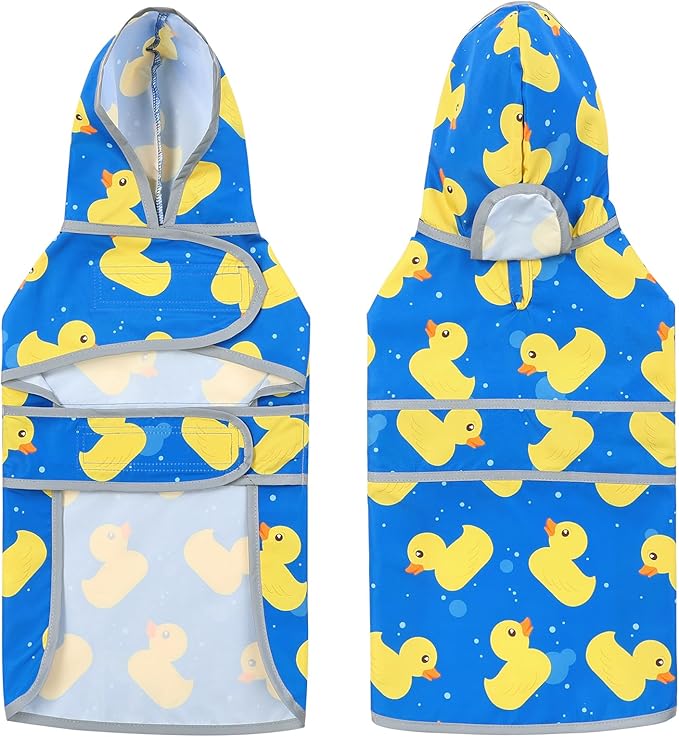 Dog Raincoats for Large Dogs Waterproof Hooded Rain Jacket with Reflective Strips Leash Hole & Poncho Adjustable Fit (ShinyDuck,L)