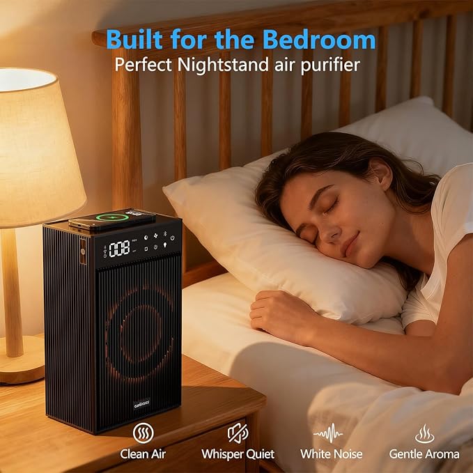 CleanForce Cube | 4-in-1 Desk Smart Air Purifier with Wireless Charger, Bluetooth Speaker & Cordless Diffuser | for Home Office, Bedroom | FCC Certified | Quiet & Space Saving