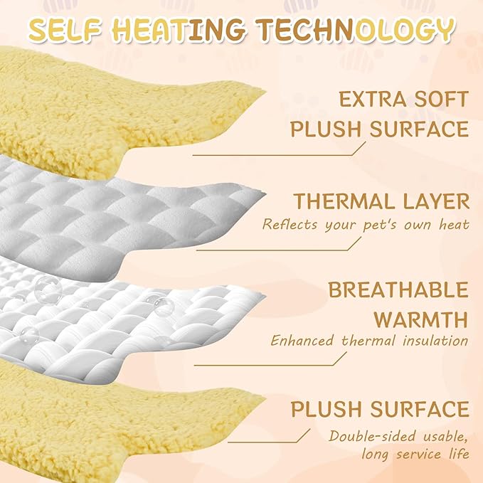 3 Pack Self Warming Cat Dog Bed Leaf Shape Self Heating Pet Mat Non Electric Washable Thermal Sleeping Pad Plush Heated Pet Mat for Crate Floor Indoor Outdoor(Light Yellow,Medium-18 x24)