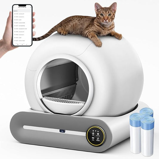 SUW Self Cleaning Litter Box, Automatic Cat Litter Box Self Cleaning for Multiple Cats, 65L+9L Robot, 3 Rolls Grabage Bags, Negative ion deodorization, APP Control, Toilet Monitoring