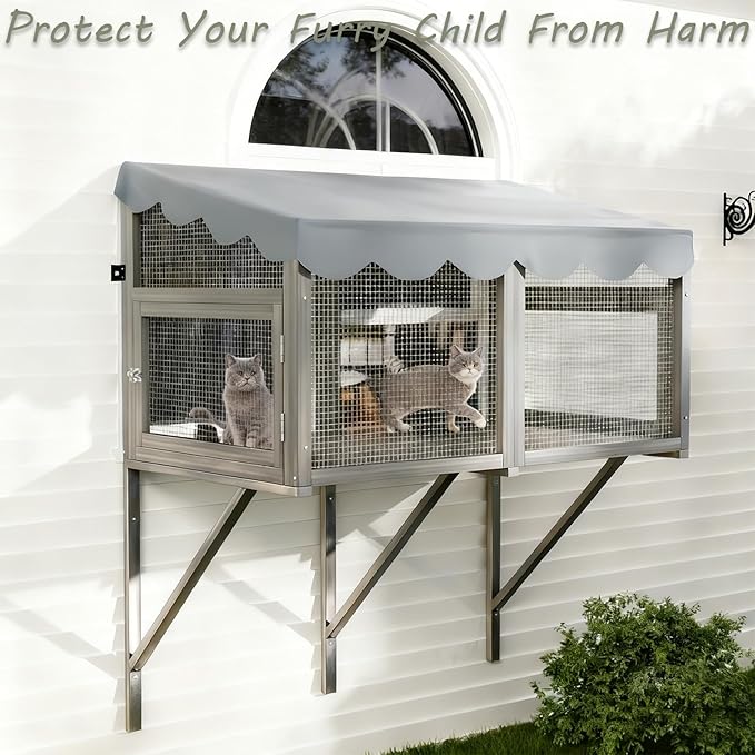 Cat Window Box,Outdoor Enclosure for Indoor Cats,Expandable Cat Window Perch for Indoor CatsCat Wall-Mounted Perch Suitable for Wooden&Cement Wall for Sunbathing,Napping,Overlooking,All Weather Use