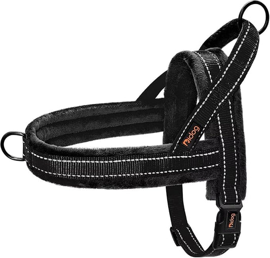 Didog Soft Flannel Padded Dog Vest Harness, No Pull/Quick Fit Reflective Dog Strap Harness, Easy for Training Walking (XXS:Chest 12-15", Black)