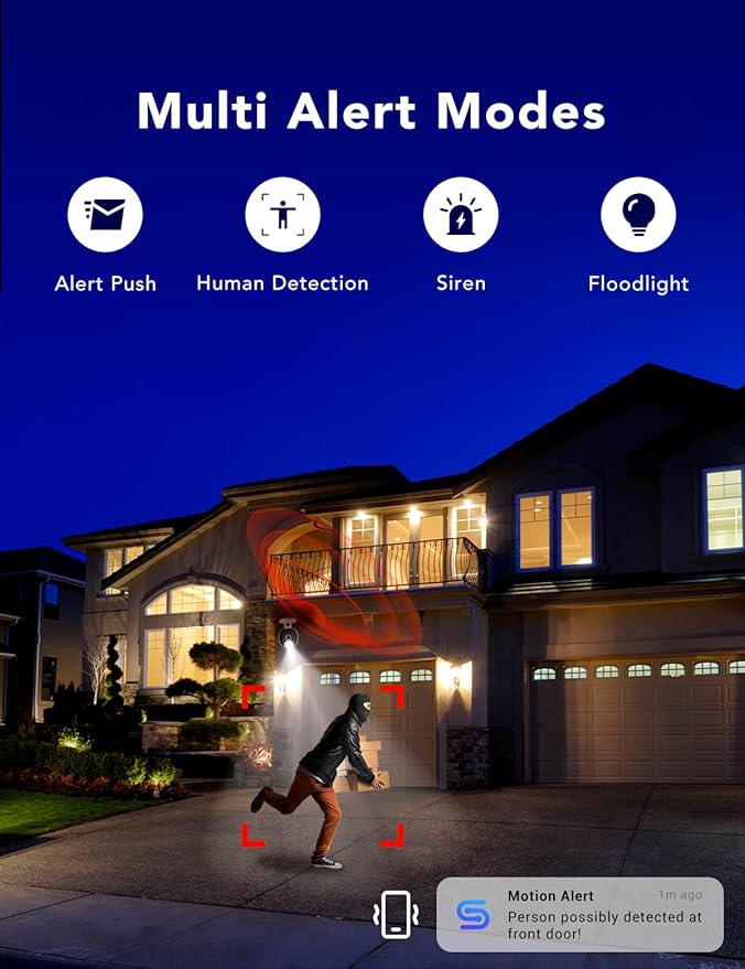 2K Security Camera Wired, Outdoor/Indoor for Home, Pet, Baby, Nanny, IP65 Waterproof Color Night Vision, White Light & Siren, Recording, Motion Detection, Works with Alexa,White-4P