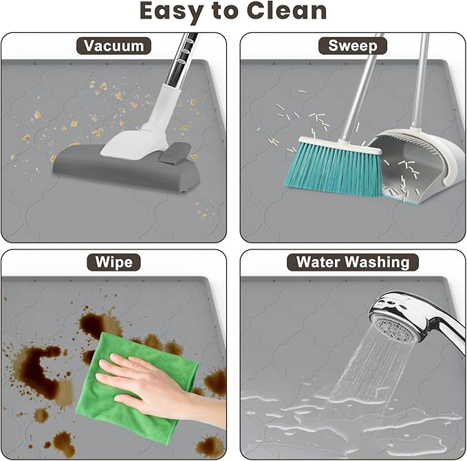 Cat Mat for Litter Box, 34" X 22" Large Silicone Cat Litter Trapping Mat, Easy Clean for Scatter Control, Soft on Kitty Paws, Waterproof, Urine-Proof, Non-Slip Kitty Litter Mat for Floor, Gray