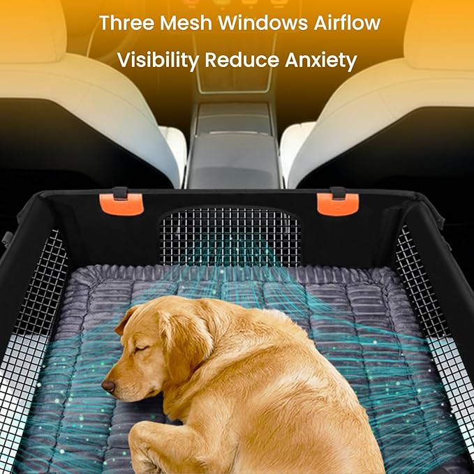XL Large Dog Car Seat Cover with Dog Bed Mat for Back Seat Half - Single Seat Travel Hammock Extender, Waterproof Hard Bottom for Medium & Large Dogs, Car SUV Truck Vehicle