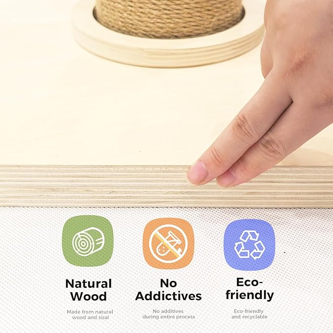 TINYBEAST Wooden Cat Scratching Post, Sturdy 35'' Tall Natural Sisal Cat Scratcher with Thick Solid Wood Base for Adult Cats Indoor, Jumbo Durable Stable Cat Scratcher Tower