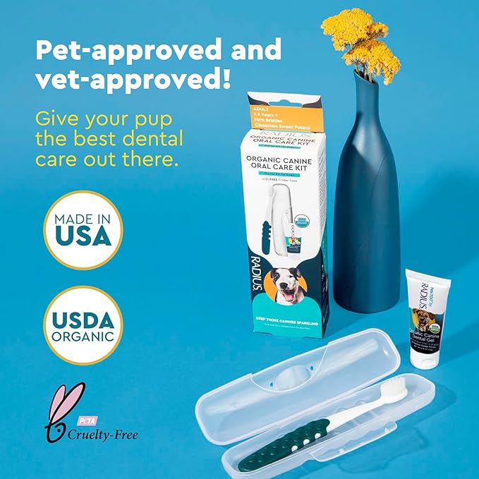 RADIUS USDA Organic Dental Solutions Adult Kit 2 Units, Includes 1 Dog Toothbrush & 1 0.8oz Toothpaste, Firm Bristle & Non Toxic Toothpaste for Dogs, Designed to Clean Teeth, Xylitol Free