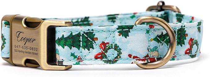 Personalized Dog Collar with Name and Phone Number Engraved,Adjustable Custom Puppy Collar,Organic Cotton Pet Collar for Small Medium Large Boy Girl Dogs