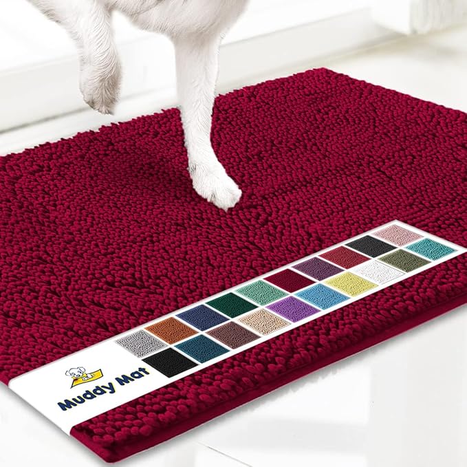 Muddy Mat® | Super Absorbent Door Mat Indoor, Microfiber Quick Dry Chenille Entryway Rug, Non-Slip Front Door Mat, Indoor Mats for Entryway, Machine Washable Pet Rug, Maroon 48"x72"