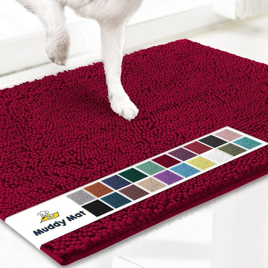 Muddy Mat® | Super Absorbent Door Mat Indoor, Microfiber Quick Dry Chenille Entryway Rug, Non-Slip Front Door Mat, Indoor Mats for Entryway, Machine Washable Pet Rug, Maroon 19"x30"