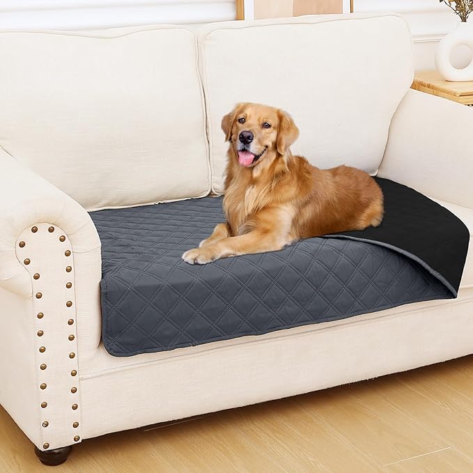 Smiry Waterproof Dog Bed Cover Pet Blanket, Soft Washable Dog Blanket for Furniture Bed Couch Sofa Reversible, Checkered (30"x53", Dark Grey/Black)