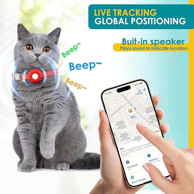 Cat Tracker,Pet Tracker for Cats Compatible with Apple Find My App(Only iOS),Waterproof Tracker Cat Collar with Safety Elastic Buckle,No Monthly Fee,Works with Any Collar (Red)
