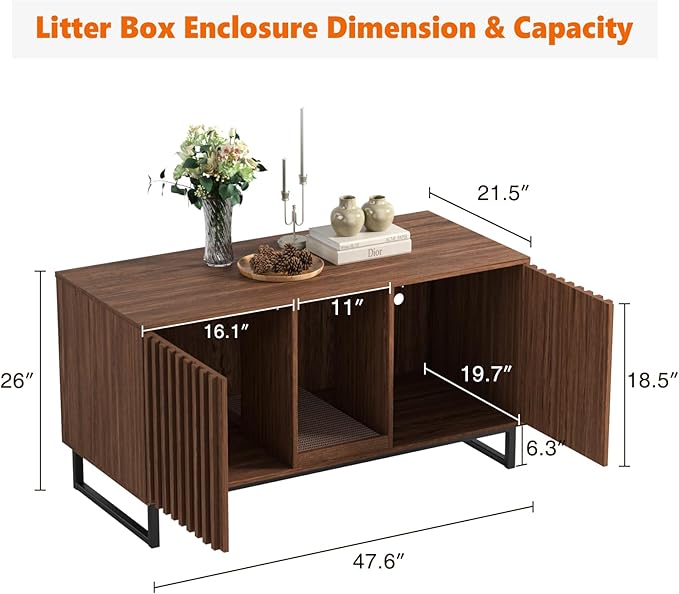 Double Litter Box Enclosure,Modern Cat Litter Box Enclosure for 2 Cats, Hidden Litter Box with Cat Scratch Pad, Cat Washroom Cat House End Table, Entryway Bench for Livingroom (Brown)