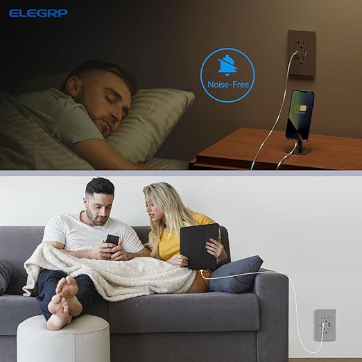ELEGRP USB Charger Wall Outlet, USB Receptacle with USB A & USB C Ports, 20 Amp Duplex Tamper Resistant Receptacle Plug NEMA 5-20R, Wall Plate Included, UL Listed, 2 Pack, Matte Grey
