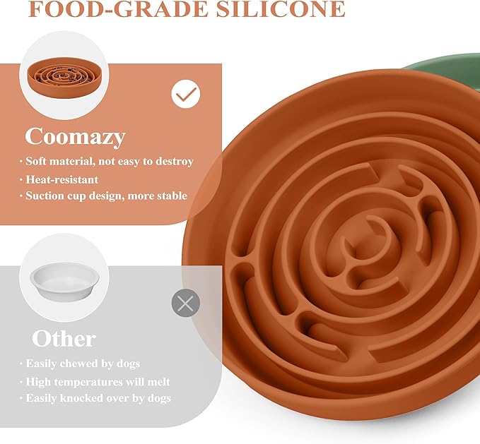 Coomazy Slow Feeder Dog Bowls, Silicone Dog Bowl with Suction Cups, Slow Feeder & Non-Slip Design, Boredom and Anxiety Reducer, Suitable for All Breed Dogs, Orange