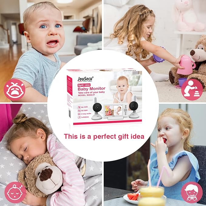 Baby Camera Monitor with 29-Hour Battery, 5 Inch Large Split-Screen Video Baby Monitor with Camera and Audio, Baby Monitor No WiFi, Two-Way Talk, Night Vision, 1000ft Long Range, Ideal for Mom