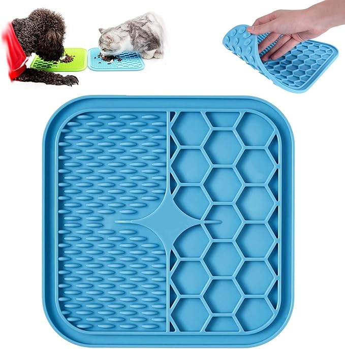 Lick Mat for Dogs, Dog Lick Mat with Suction Cups for Anxiety, Peanut Butter Dog Licking Mat Slow Feeder Dispensing Treater Lick Pad for Dogs Cats Grooming Bathing and Training (Small Blue)