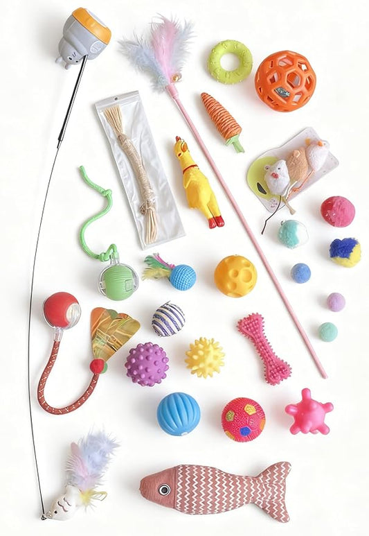 26 Pcs Interactive Cat Toys for Indoor Cats - Smart Automatic Rolling Ball, Feather Wand, Squeaky Chicken & Kitten Toys
